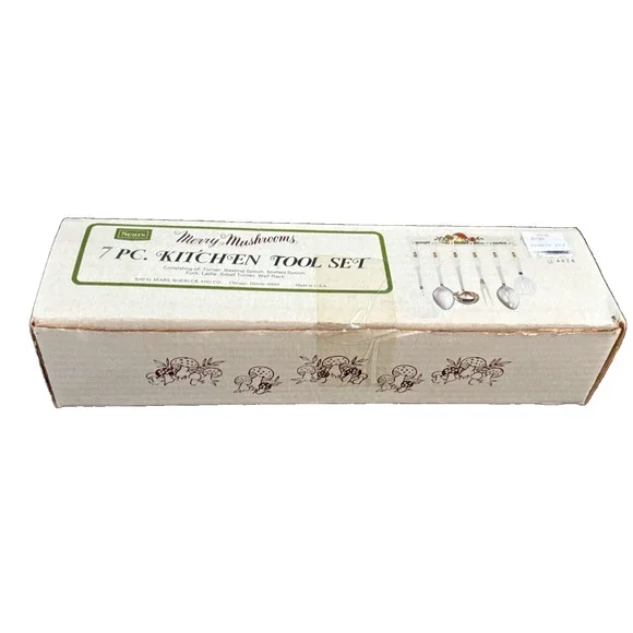 Sears Merry Mushrooms 7 Piece Kitchen Utensils Tool Set Wall Rack & Original Box